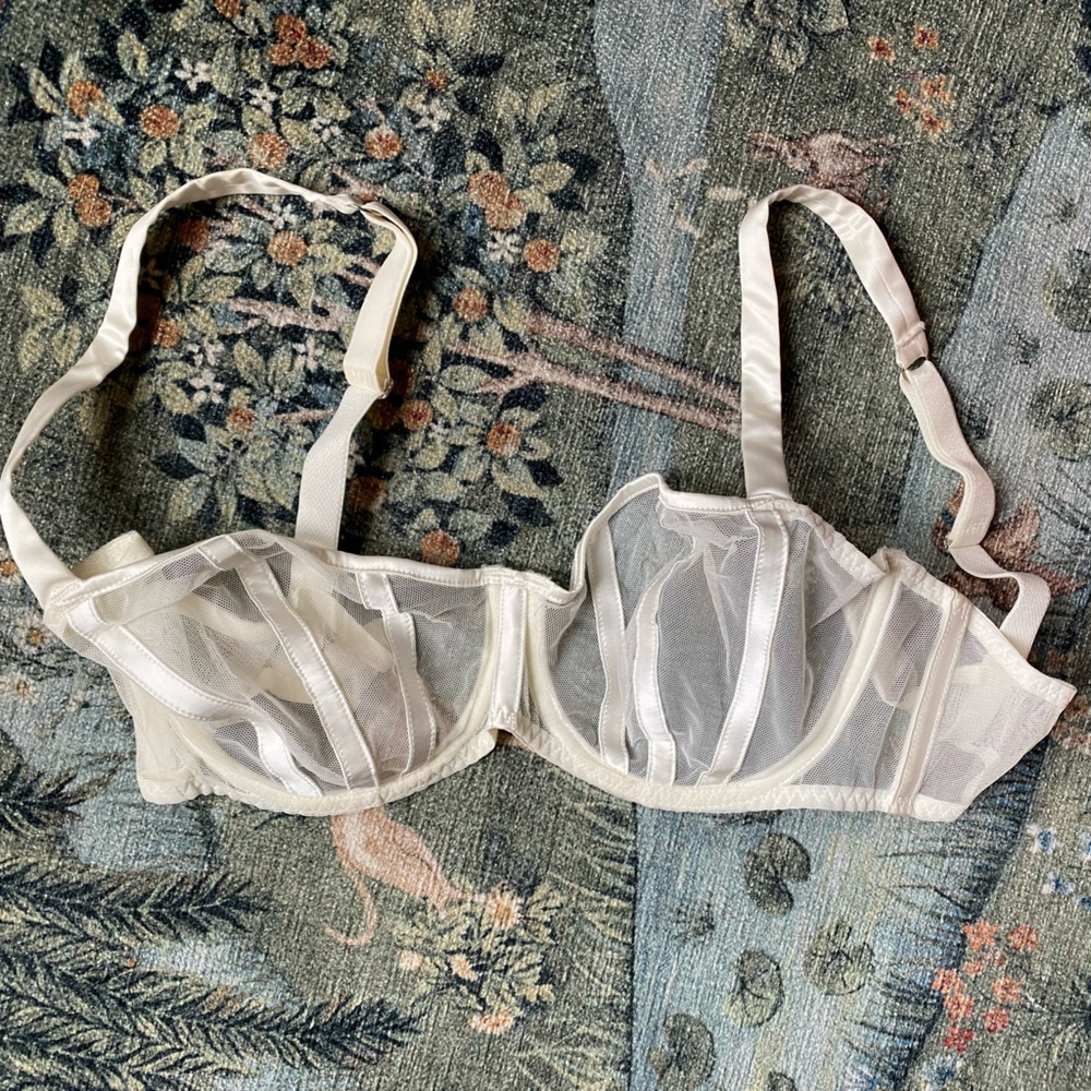 implicite French lingerie talisman sheer demi bra in ivory, 32E